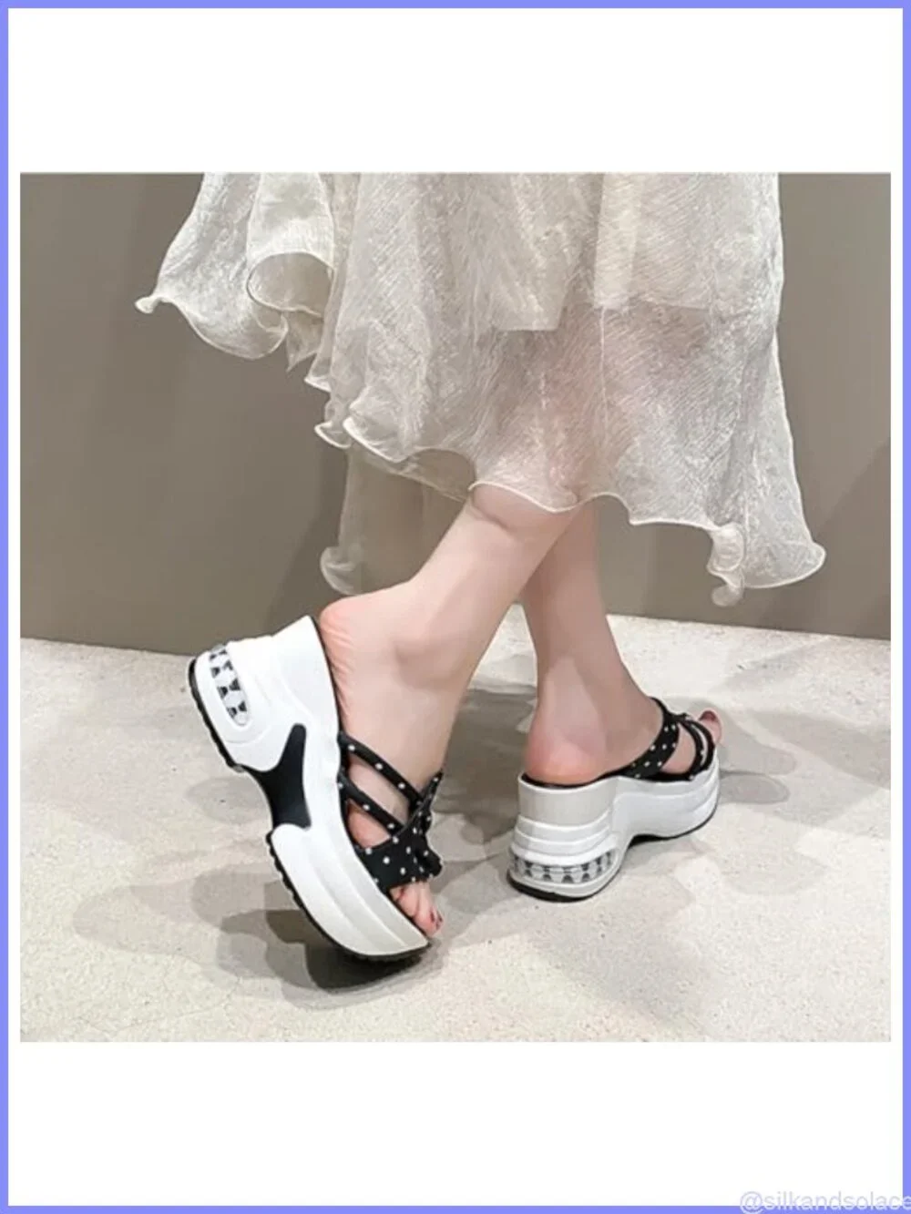 Womens Platform Wedge Sandals Chunky Mule Slippers Arch Support Polka Dot Bow